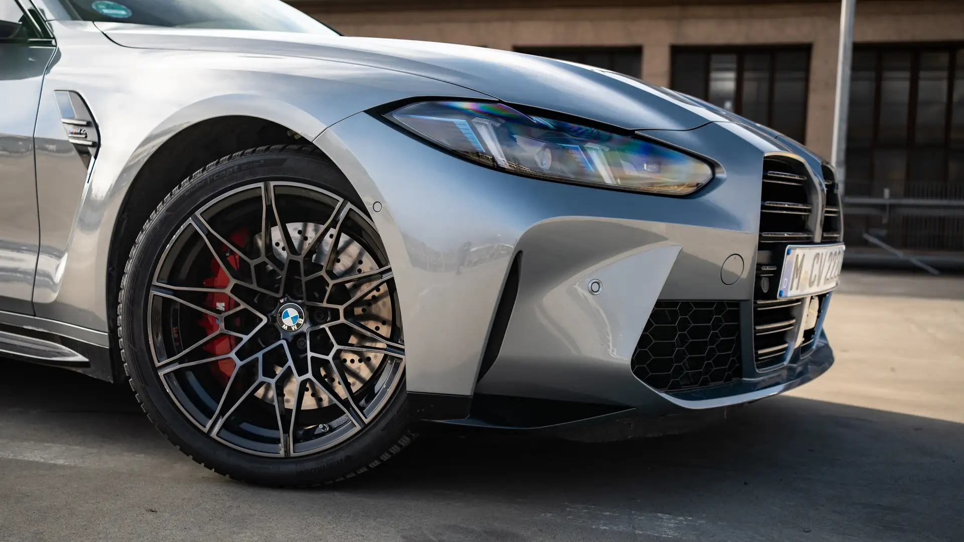 A close-up of the headlight of our BMW M4.